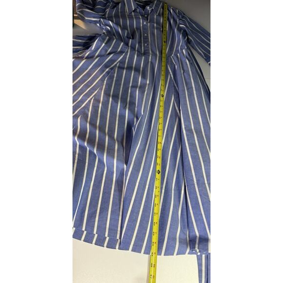 Lands End Womens Poplin Midi Wrap Front Dress Sz 2 Blue Striped Preppy Nautical - Picture 7 of 10